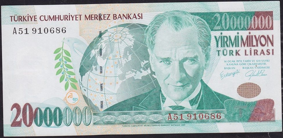 7.Emisyon 20 000 000 Lira A51 910686 Çok Çok Temiz+