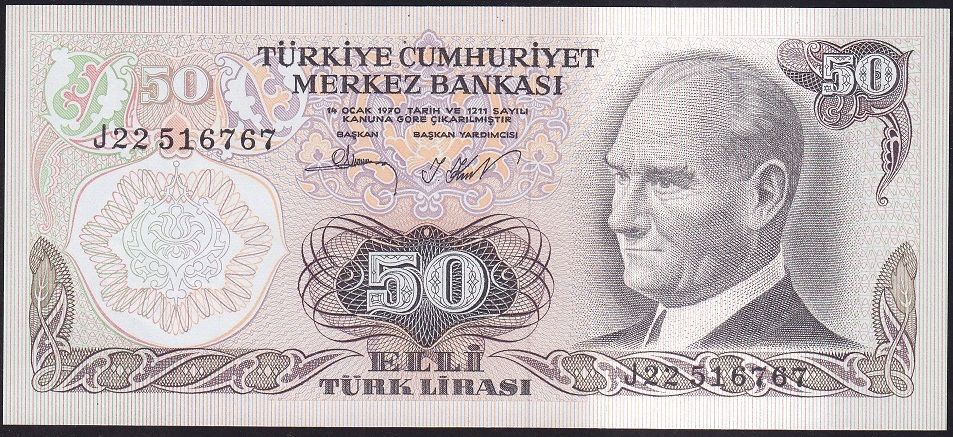 6.Emisyon 2.Tertip 50 Lira J22 516767 Çil