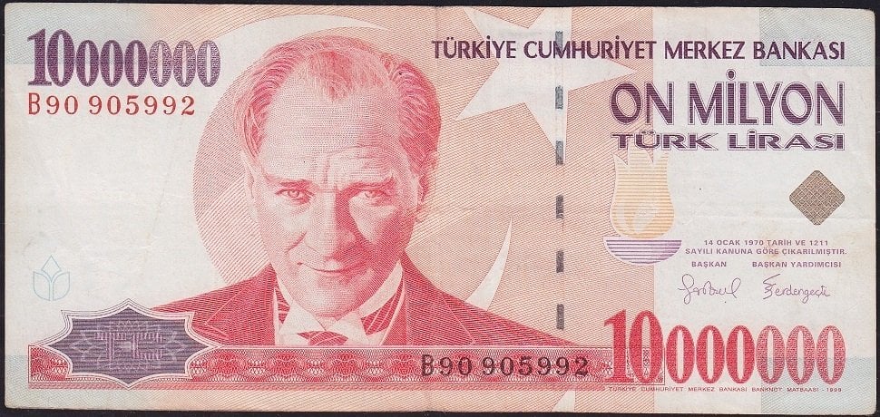 7.Emisyon 10 000 000 Lira B90 905992 Çok Temiz