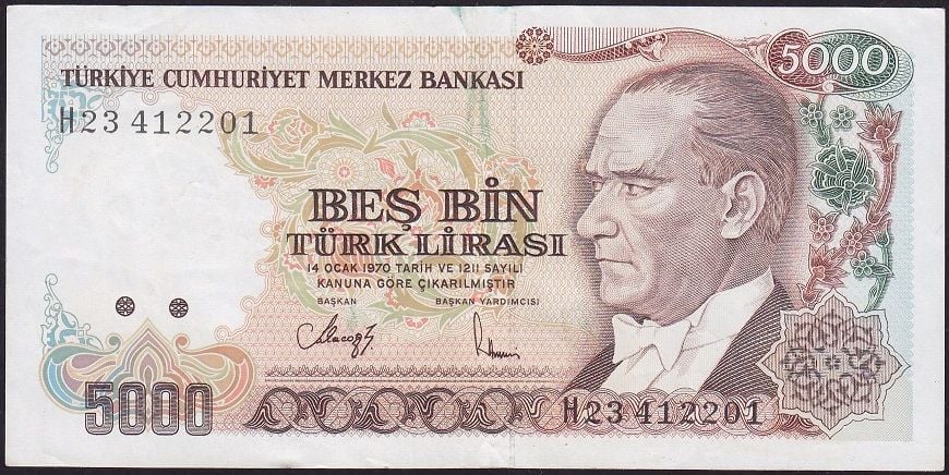 7.Emisyon 4.Tertip 5000 Lira H23 412201 Çok Çok Temiz+