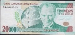 7.Emisyon 20 000 000 Lira D44 640863 Ççt Çilaltı