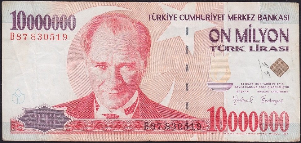 7.Emisyon 10 000 000 Lira B87 830519 Çok Temiz