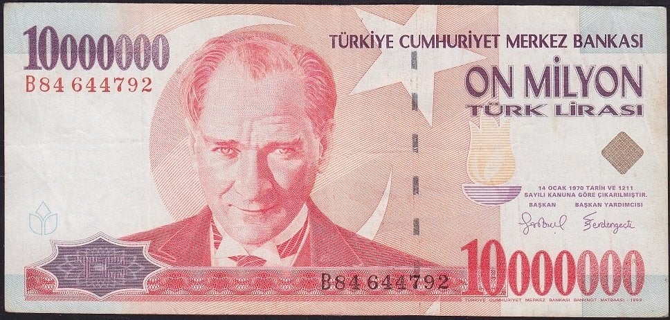 7.Emisyon 10 000 000 Lira B84 644792 Çok Temiz