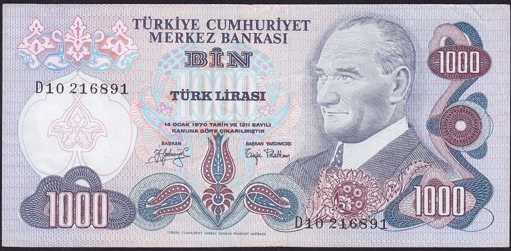 6.Emisyon 2.Tertip 1000 Lira D10 216891 Çok Çok Temiz