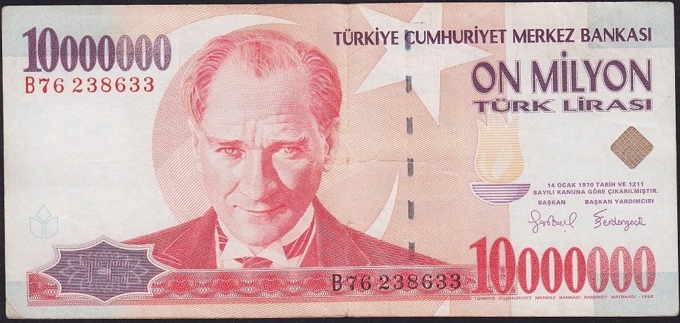 7.Emisyon 10 000 000 Lira B76 238633 Çok Temiz