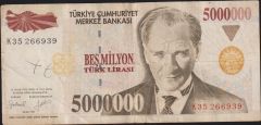 7.Emisyon 5 000 000 Lira K35 266939 Çok Temiz