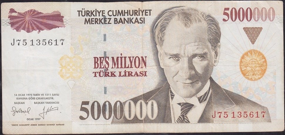 7.Emisyon 5 000 000 Lira J75 135617 Çok Temiz