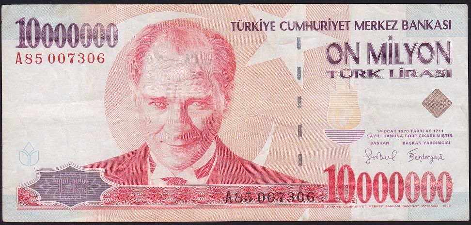 7.Emisyon 10 000 000 Lira A85 007306 Çok Temiz