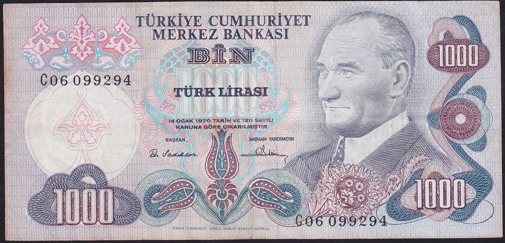 6.Emisyon 1.Tertip 1000 Lira C06 099294 Çok Temiz+