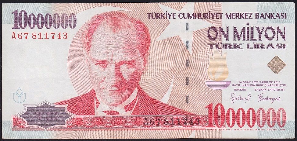 7.Emisyon 10 000 000 Lira A67 811743 Çok Temiz+