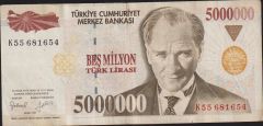 7.Emisyon 5 000 000 Lira K55 681654 Çok Temiz