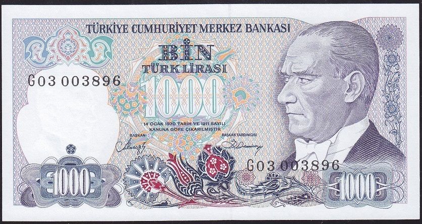 7.Emisyon 2.Tertip 1000 Lira G03 003896 Çil