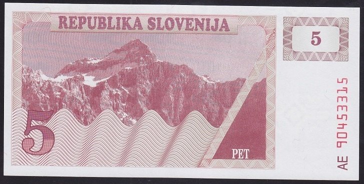Slovenya 5 Tolarjev 1990 ÇİL Pick 3a
