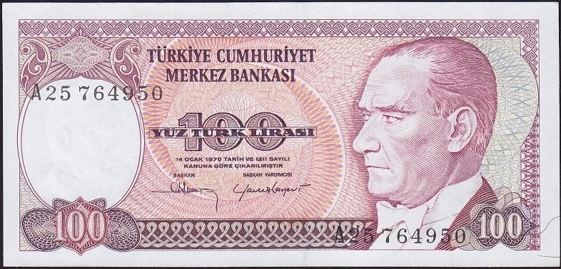 7.Emisyon 1.Tertip 100 Lira A25 764950 Ççt Çilaltı