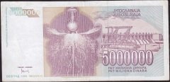 Yugoslavya 5000000 Dinar 1993 Çok Temiz+