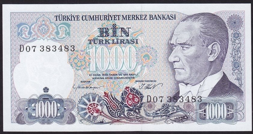 7.Emisyon 1.Tertip 1000 Lira D07 383483 Çil