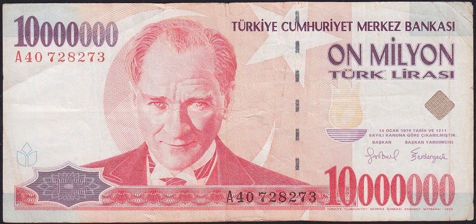 7.Emisyon 10 000 000 Lira A40 728273 Çok Temiz