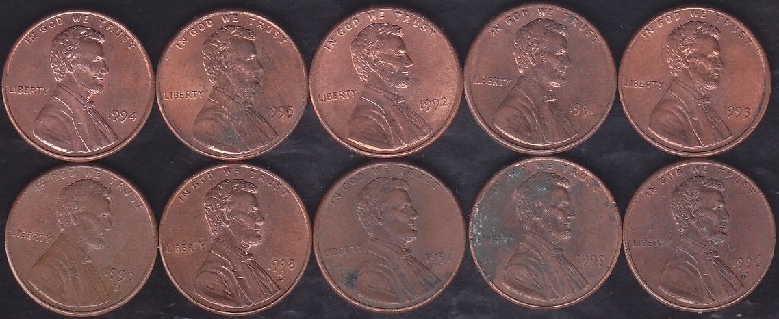 Amerika 1 Cent 10 Adet 1990-1999 - 1990 lı Yıllar Tam Takım