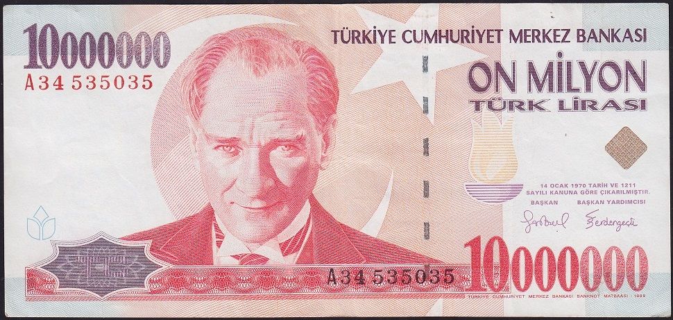 7.Emisyon 10 000 000 Lira A34 535035 Çok Temiz+