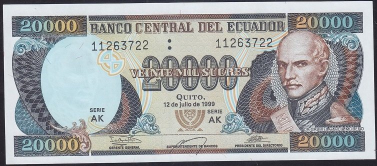 Ekvator 20000 Sucres 1999 Çilaltı  Çil  (Deste Çili) Pick129h