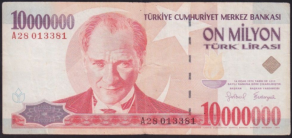 7.Emisyon 10 000 000 Lira A28 013381 Çok Temiz