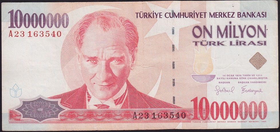 7.Emisyon 10 000 000 Lira A23 163540 Çok Temiz