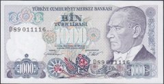 7.Emisyon 1.Tertip 1000 Lira D89 011116 Çilaltı (Bandrol baskı izi var)