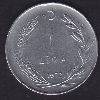 1972 Yılı 1 Lira Ters