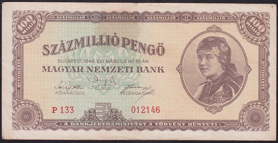 Macaristan 100 Milyon Pengo 1946 Çok Temiz+