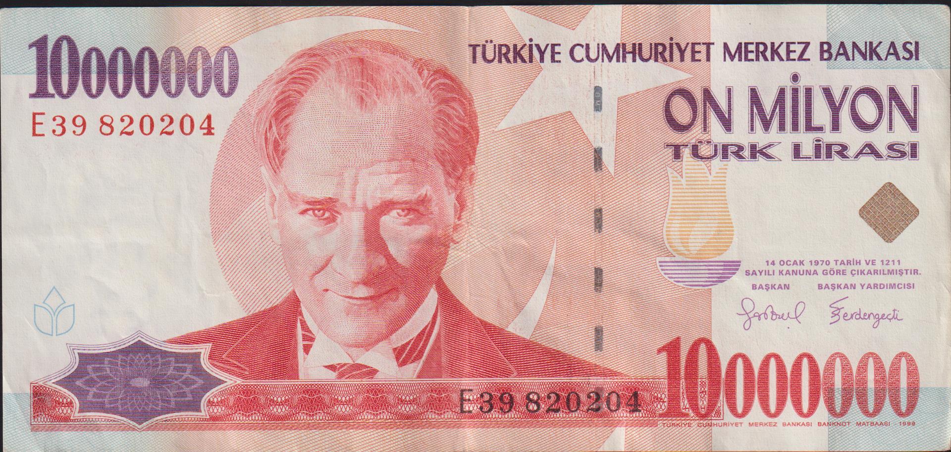 7.Emisyon 10 000 000 Lira E39 820204 Çok Çok Temiz