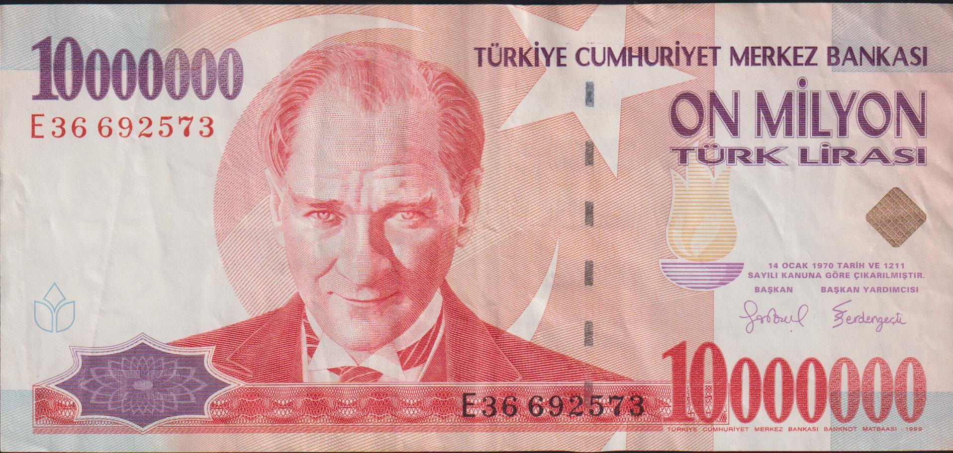 7.Emisyon 10 000 000 Lira E36 692573 Çok Temiz+