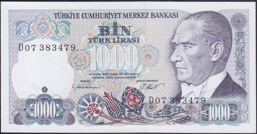 7.Emisyon 1.Tertip 1000 Lira D07 383479 Çil