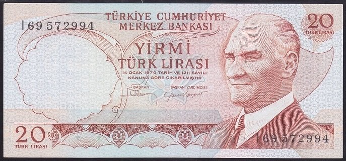 6.EMİSYON 4.TERTİP 20 LİRA I69 572994 ÇİLALTI