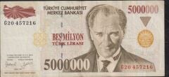 7.Emisyon 5 000 000 Lira G20 457216 Çok Temiz