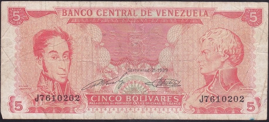 VENEZUELA 5 BOLİVARES 1989 ÇOK TEMİZ