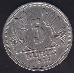 1938 Yılı 5 Kuruş