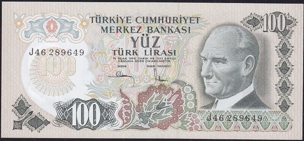 6.Emisyon 3.Tertip 100 Lira J46 289649 Çil