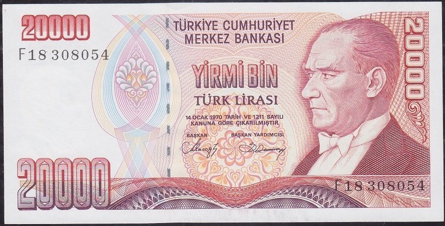 7.Emisyon 1.Tertip 20000 Lira F18 308054 Çilaltı Çil