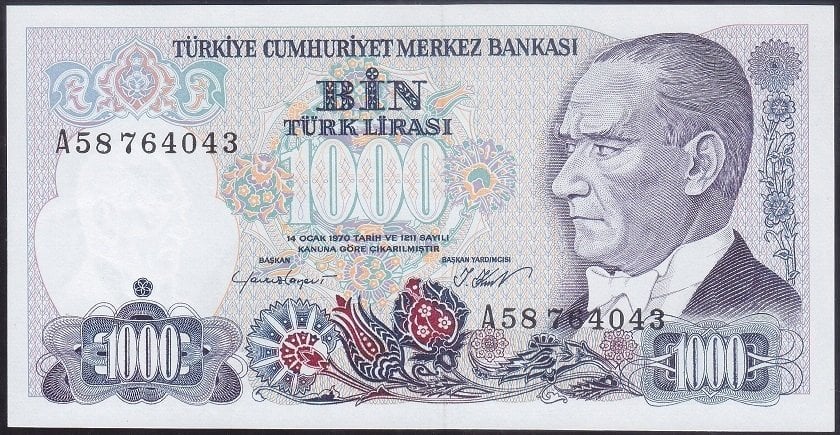 7.Emisyon 1.Tertip 1000 Lira A58 764043 Çilaltı