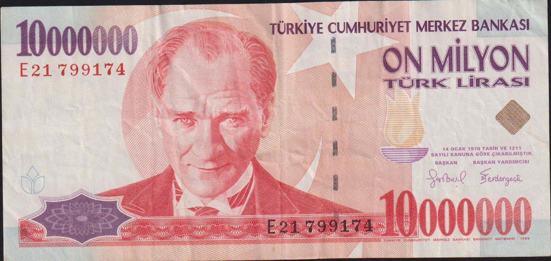 7.Emisyon 10 000 000 Lira E21 799174 Çok Temiz+