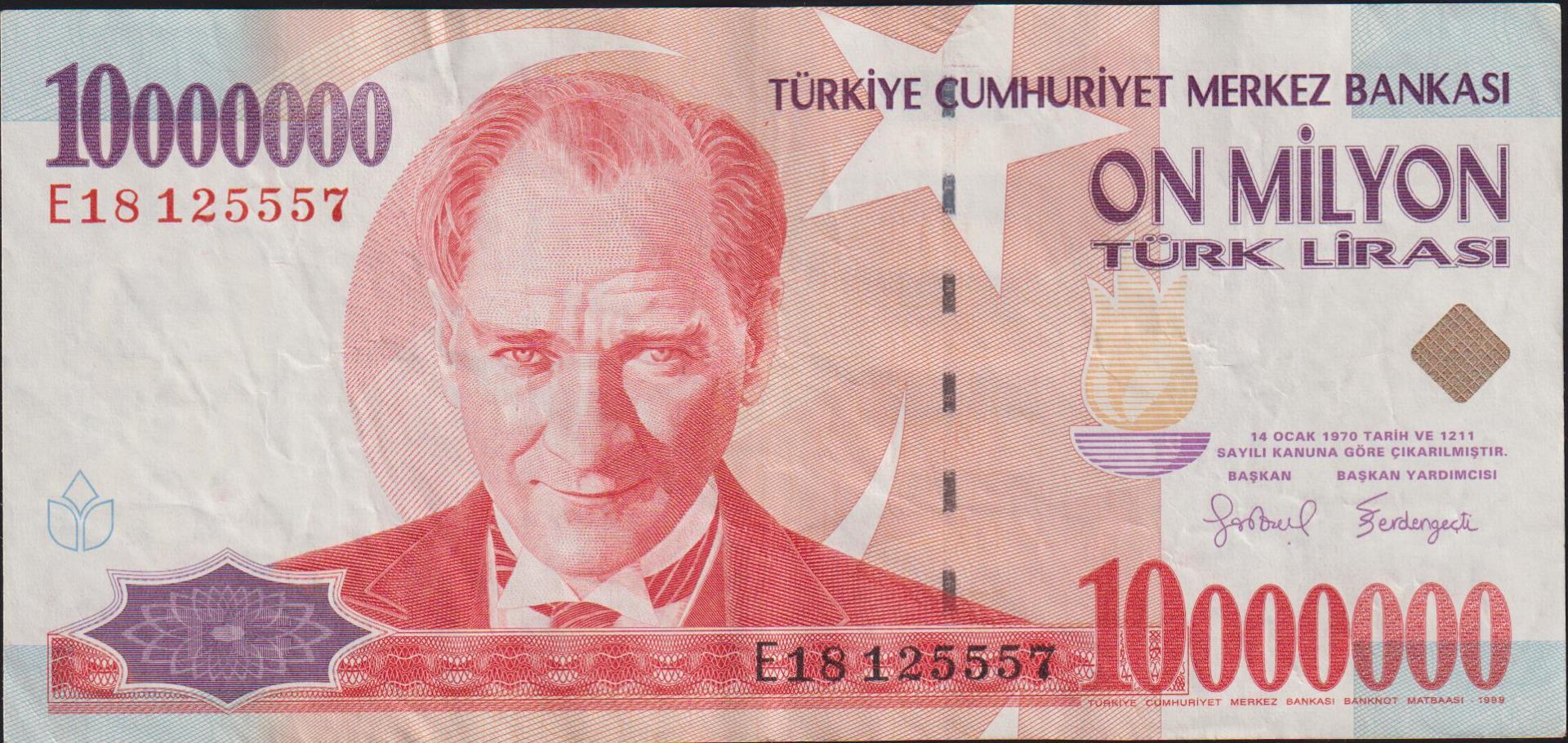 7.Emisyon 10 000 000 Lira E18 125557 Çok Temiz+