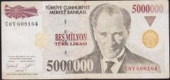 7.Emisyon 5 000 000 Lira C07 608164 Çok Temiz