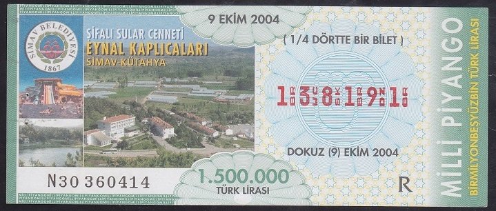 2004 9 EKİM  ÇEYREK BİLET R SERİSİ