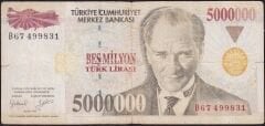 7.Emisyon 5 000 000 Lira B67 499831 Temiz