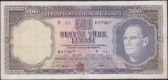 5.Emisyon 4.Tertip 500 Lira V11 037007 Çok Temiz