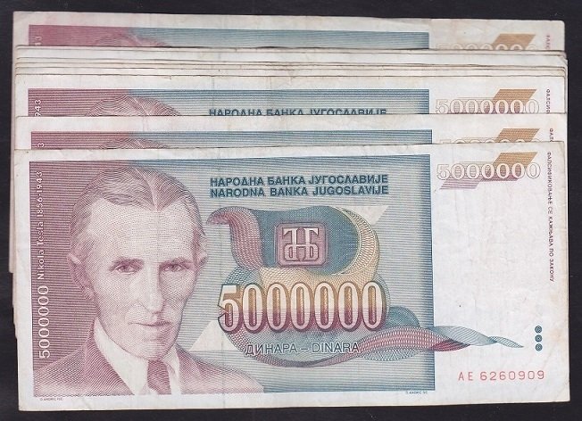 YUGOSLAVYA 5000000 DİNAR 1993 ÇOK TEMİZ - 10 ADET