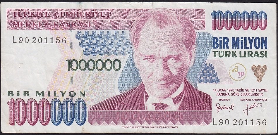 7.Emisyon 2.Tertip 1 000 000 Lira L90 201156 Çok Temiz+