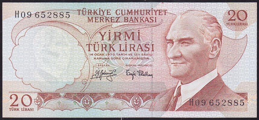 6.Emisyon 3.Tertip 20 Lira H09 652885 Çil