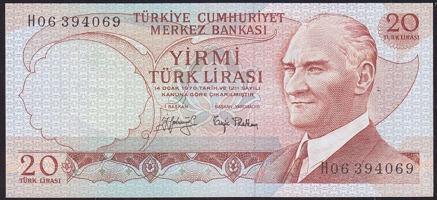 6.Emisyon 3.Tertip 20 Lira H06 394069 Çil