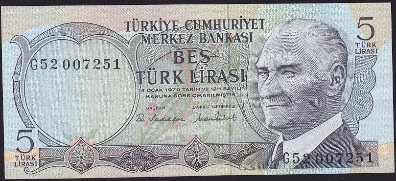 6.Emisyon 2.Tertip 5 Lira G52 007251 Çilaltı Çil